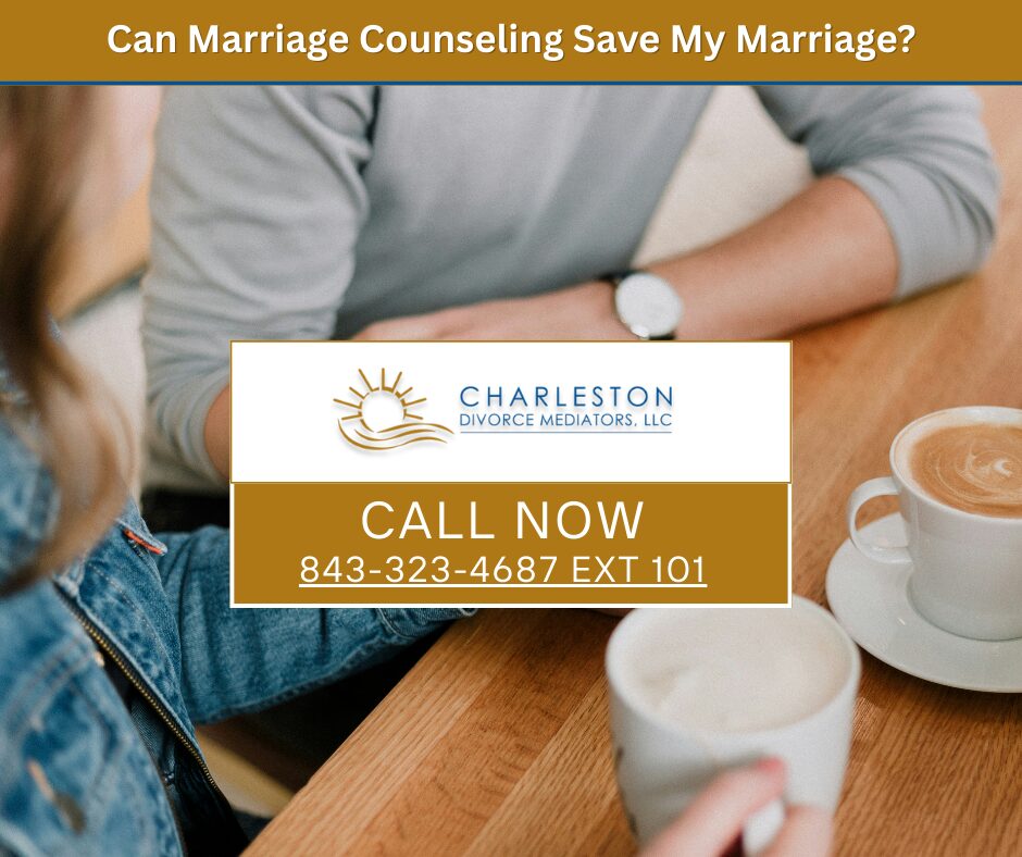Can Marriage Counseling Save My Marriage | Charleston Divorce Mediators, LLC | Picture of a couple having coffee imitating having a serious discussion.